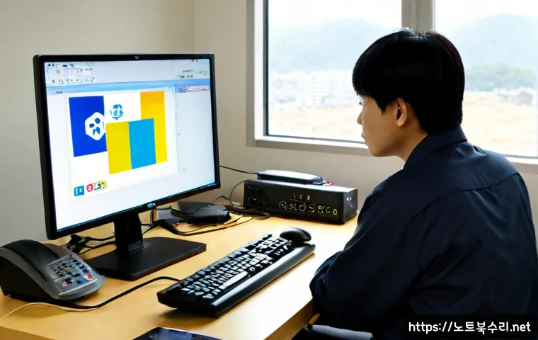 호법면 STATUS_INVALID_IMAGE_FORMAT - Photorealistic remote-support workstation in a quiet Korean suburban office, technician inspecting a...