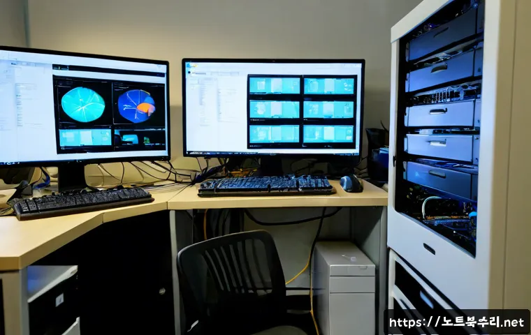 신진동 PAGE_FAULT_IN_NONPAGED_AREA - Photorealistic computer repair workstation in a compact Sindong-dong office, dual monitors showing a...