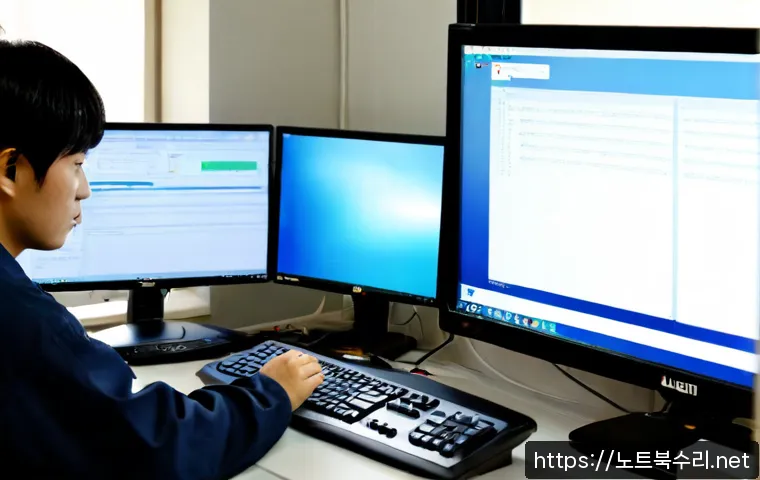 사우동 ubuntu재설치 포맷  초기화 - Photorealistic computer repair workstation in Sau-dong, a technician reinstalling a Linux-based oper...