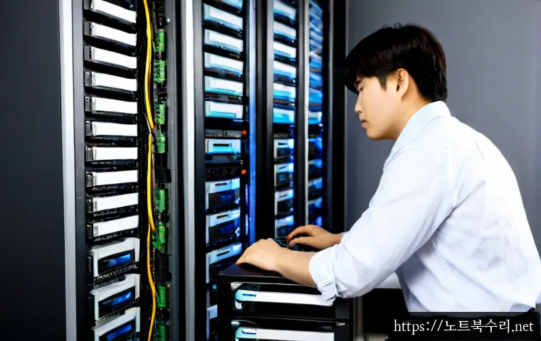 대원동 UDFS_FILE_SYSTEM - Photorealistic IT workstation in a compact Daewon-dong industrial office, systems engineer reviewing...