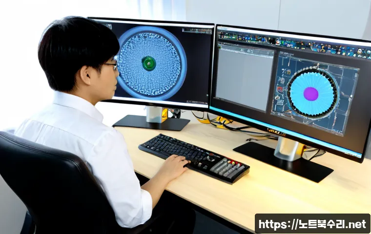 쌍림동 STATUS_FLOAT_UNDERFLOW - Photorealistic technical workstation in a compact Euljiro-style studio office, dual monitors showing...