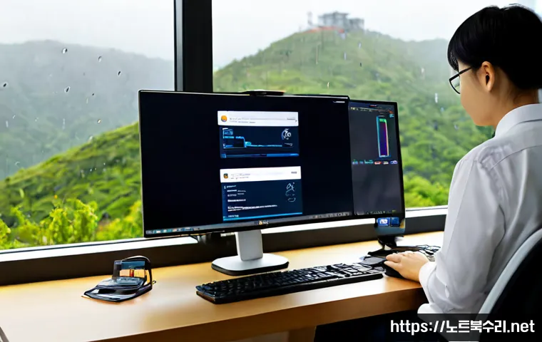 무지내동 STATUS_KERNEL_MODULE_ACCESS_DENIED - Photorealistic remote IT support workstation in a modern apartment office, dual monitors showing a c...