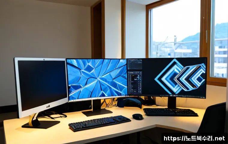 기흥동 컴퓨터멈춤 - Photorealistic IT support scene in a compact Giheung-dong apartment office, a desktop workstation fr...