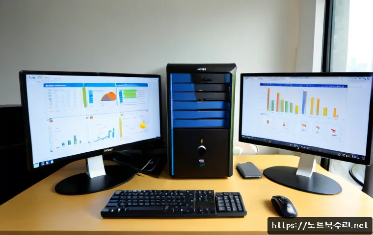 오정동 해놀로지 xpenology 구축 - Photorealistic compact IT workstation in an Ojeong-dong small business office, a quiet custom NAS to...
