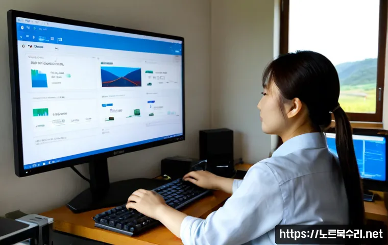 백사면 나스 nas 설정및수리 - Photorealistic remote-support workstation in a quiet rural Korean home office, technician configurin...