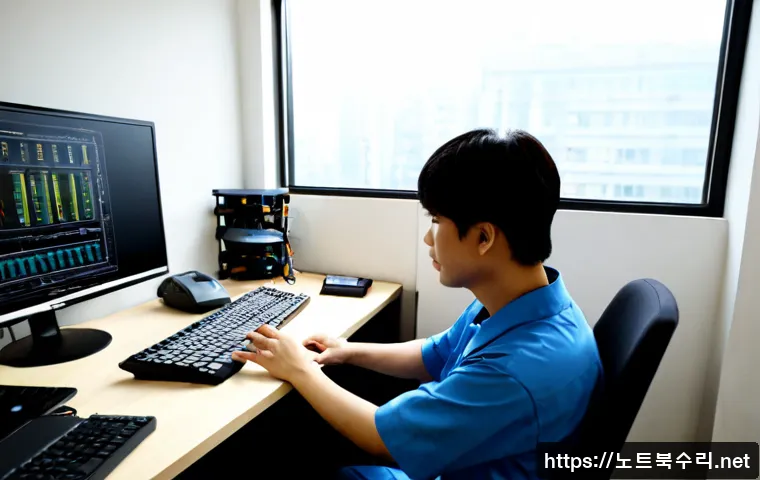 현천동 워크스테이션출장방문수리점 - Photorealistic on-site workstation repair inside a compact Hyeoncheon-dong apartment study, technici...