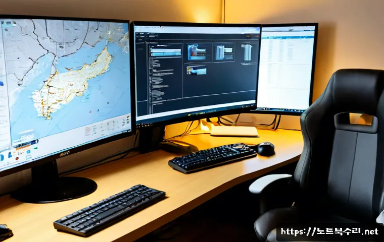 서현동 모니터화면 안나옴 - Photorealistic remote-support scene in a tidy Seohyeon-dong apartment office, dual-monitor workstati...