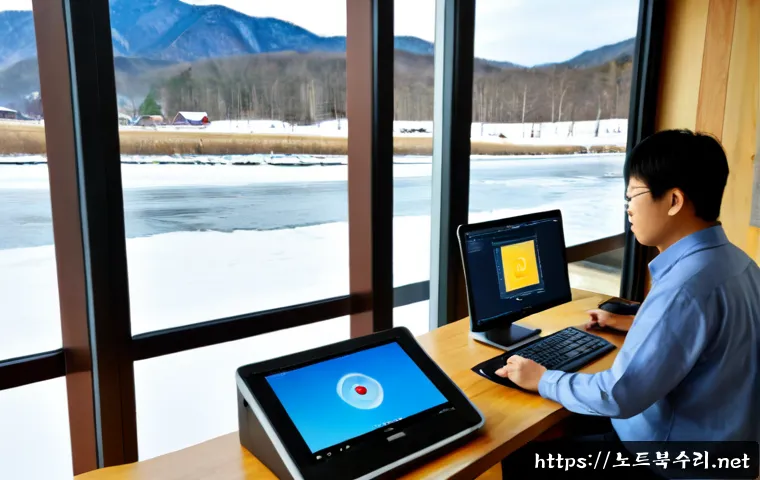 서종면 KERNEL_MODE_HEAP_CORRUPTION - Photorealistic remote-support workstation in a quiet riverside township home office, dual monitors s...