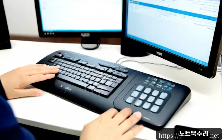 사동 f4키 누르라고 할때 - Photorealistic remote-support workstation in a quiet Korean apartment office, close view of a hand p...