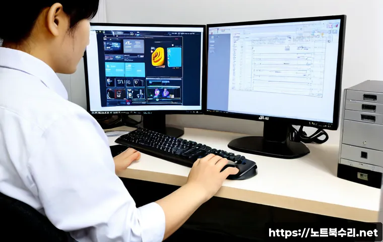 구포동 STATUS_KERNEL_UNSUPPORTED_DEVICE - Photorealistic IT support workstation in a compact Gupo-dong office, desktop tower opened beside a m...