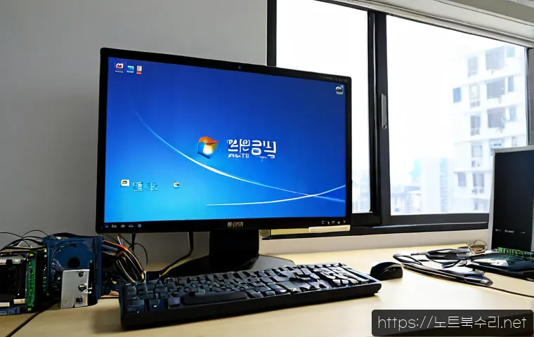 두곡동 윈도우8 windows8 재설치 포맷  초기화 - Photorealistic IT support workstation in a quiet Dugok-dong apartment, desktop computer undergoing a...