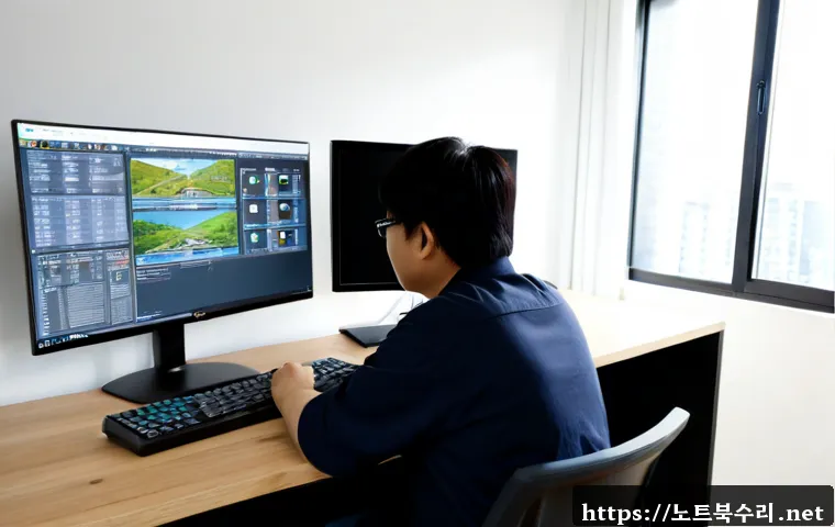 탄벌동 컴퓨터업그레이드 - Photorealistic computer upgrade service bench in a compact Tangbeol-dong apartment office, technicia...