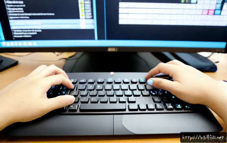 작전동 f4키 누르라고 할때 - Photorealistic IT support workstation in Jakjeon-dong, a focused office worker pressing an illuminat...