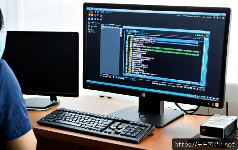 포곡읍 a disk read error occurred - Photorealistic IT technician diagnosing a desktop workstation with a failed boot screen shown only a...