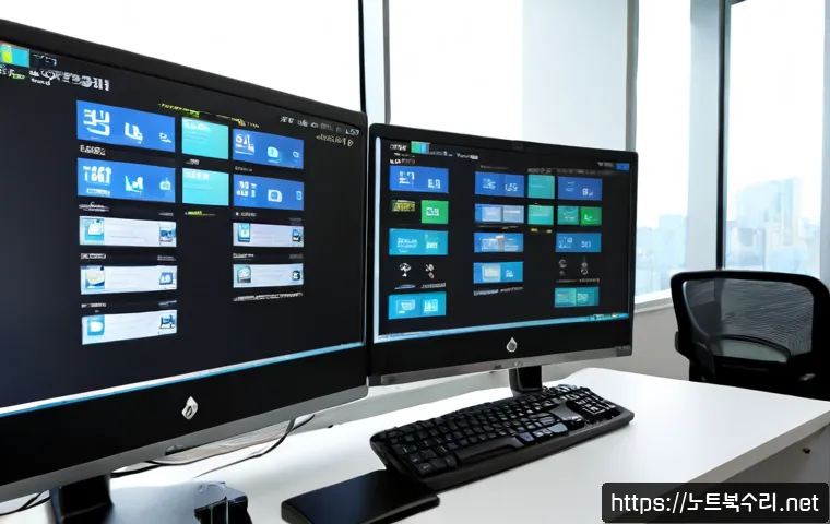 등촌동 STATUS_KERNEL_HANDLE_INVALID - Photorealistic IT support workstation in a compact modern office near Deungchon-dong, dual monitors ...