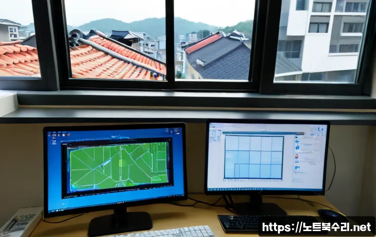 거모동 STATUS_NO_MEMORY - Photorealistic remote-support workstation in a compact Geomo-dong apartment office, dual monitors sh...