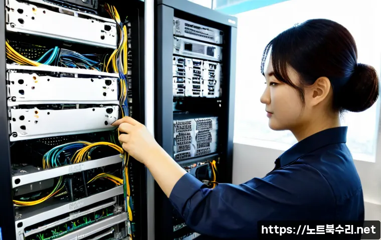 부산동 서버출장방문수리점 - Photorealistic remote-support technician repairing a compact rack server in a modern office in easte...