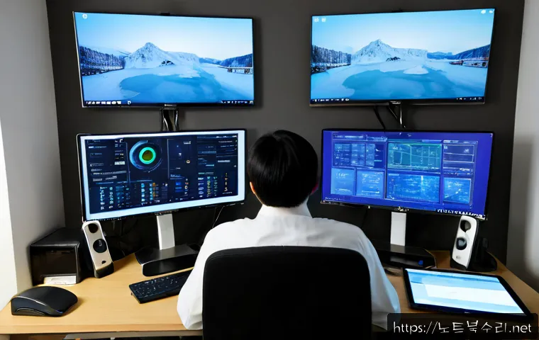 수궁동 STATUS_INVALID_LOCK_SEQUENCE - Photorealistic IT support workstation in a compact Seoul apartment office, dual monitors displaying ...