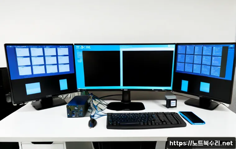 신현원창동 STATUS_MEMORY_VIOLATION - Photorealistic IT support workstation in a compact industrial office near a quiet logistics district...