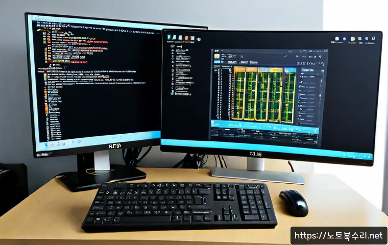 청계동 BOOTMGR is missing - Photorealistic IT support workstation in Cheonggye-dong, desktop tower opened beside a widescreen mo...