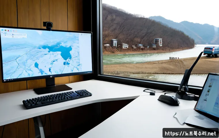 서종면 STATUS_KERNEL_THREAD_TIMEOUT - Photorealistic modern product design workstation in a quiet riverside township office, dual monitors...