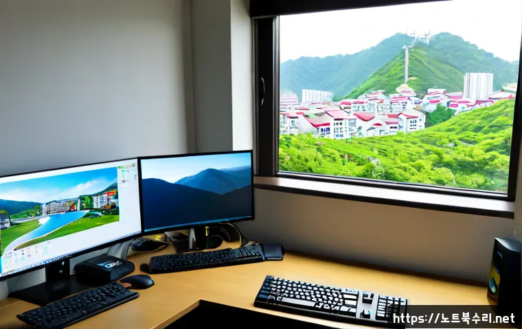 무악동 STATUS_KERNEL_MODULE_FAILURE - Photorealistic IT support workstation in a compact Muak-dong apartment office, ultrawide monitor sho...