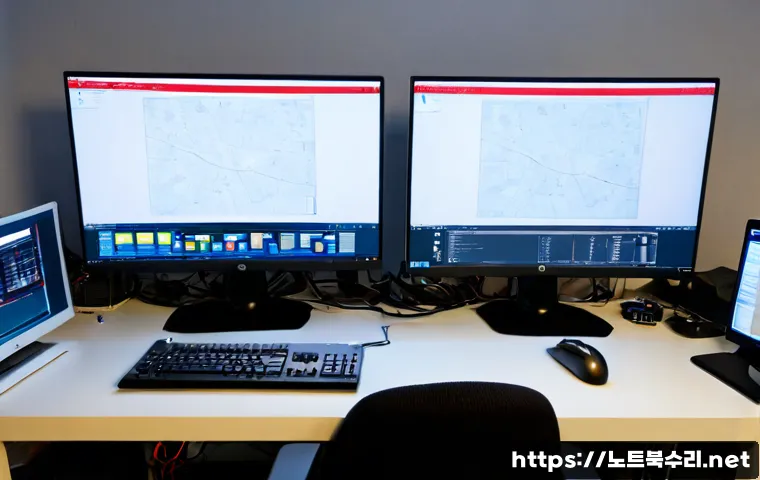 오전동 STATUS_SYSTEM_PROCESS_TERMINATED - Photorealistic remote-support workstation in a compact apartment office in Ojeon-dong, dual monitors...
