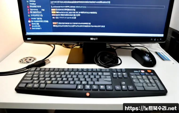 서랑동 a disk read error occurred - Photorealistic remote IT support workstation in a compact Seorang-dong office, desktop monitor showi...