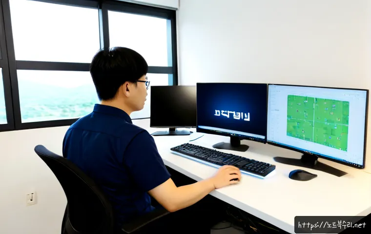 목감동 STATUS_MODULE_ACCESS_DENIED - Photorealistic remote-support workstation in a modern apartment office near a quiet Korean new-town ...