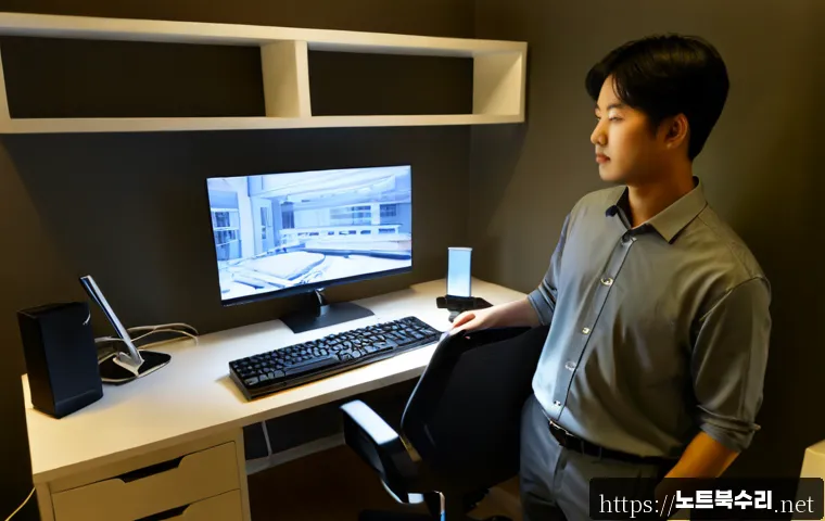 평촌동 조립컴퓨터 pc 출장판매설치 - Photorealistic home-office workstation installation in a modern Pyeongchon-dong apartment, technicia...