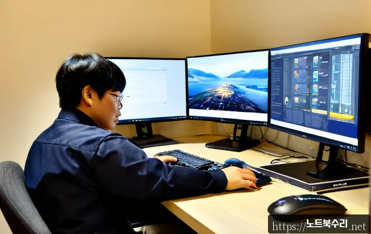 안양동 윈도우11 windows11 재설치 포맷  초기화 - Photorealistic remote computer-support workstation in Anyang-dong, technician reinstalling an operat...