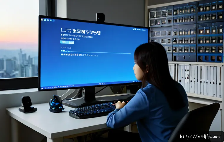중계동 KERNEL_DATA_INPAGE_ERROR - Photorealistic IT support workstation in a modern apartment office near Junggye-dong, dual monitors ...