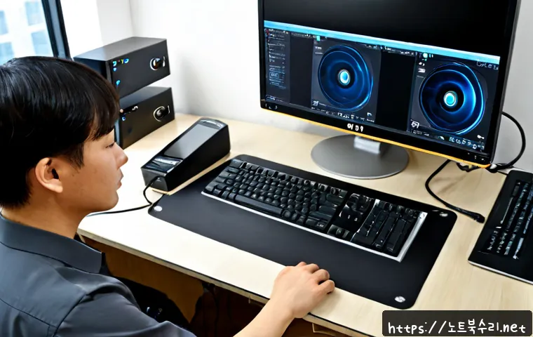 선부동 STATUS_DEVICE_NOT_READY - Photorealistic IT support workstation in a compact Seonbu-dong apartment office, technician reconnec...