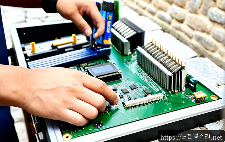 정동 RAM조립 및 교체수리 - Photorealistic close-up of a skilled computer technician installing matched RAM modules into a compa...