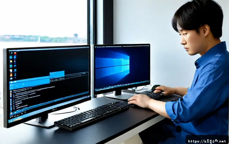 송포동 출장방문윈도우 windows 설치 - Photorealistic on-site computer technician configuring a freshly installed desktop operating system ...