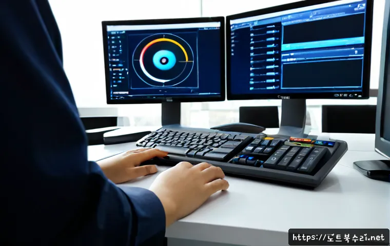 대치동 STATUS_DEVICE_NOT_READY - Photorealistic IT support workstation in a polished Daechi-dong office, technician reconnecting a co...