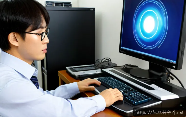 연양동 UDFS_FILE_SYSTEM - Photorealistic IT support workstation in a Yeonyang-dong apartment office, technician using a sleek ...
