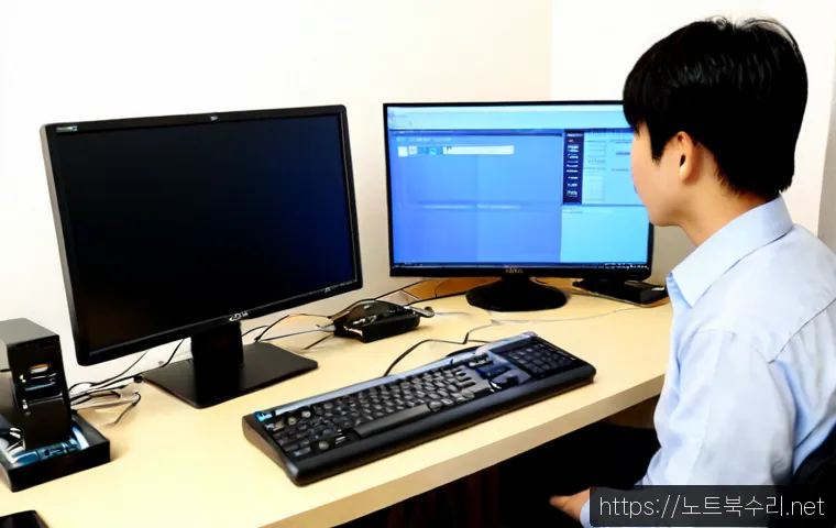 장수동 STATUS_KERNEL_THREAD_FAILURE - Photorealistic remote-support workstation in a modest Jangsu-dong apartment office, ultrawide monito...