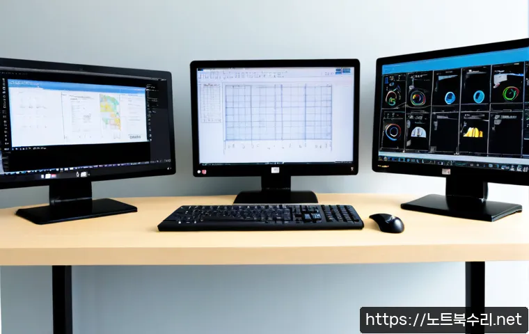 공도읍 STATUS_MEMORY_ACCESS_DENIED - Photorealistic modern engineering office in Gongdo-eup, Korea, a desktop workstation displaying a co...