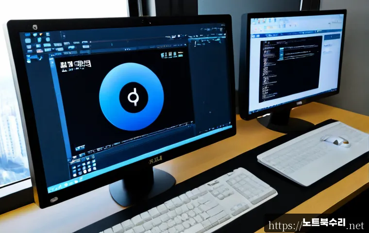 양정동 pc에 문제가 발생하여 다시 시작해야 합니다 - Photorealistic product design workstation in Yangjeong-dong, Busan, dual monitors showing a blank bl...