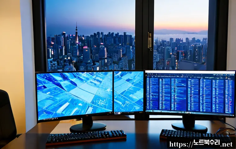 마평동 VIDEO_TDR_FAILURE - Photorealistic IT support workstation in a compact Mapyeong-dong apartment office, dual monitors sho...