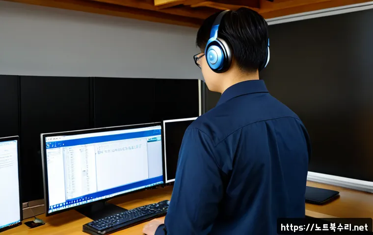 돈의동 STATUS_MODULE_ACCESS_DENIED - Photorealistic IT support workstation in a compact Donui-dong office, desktop monitor showing a clea...