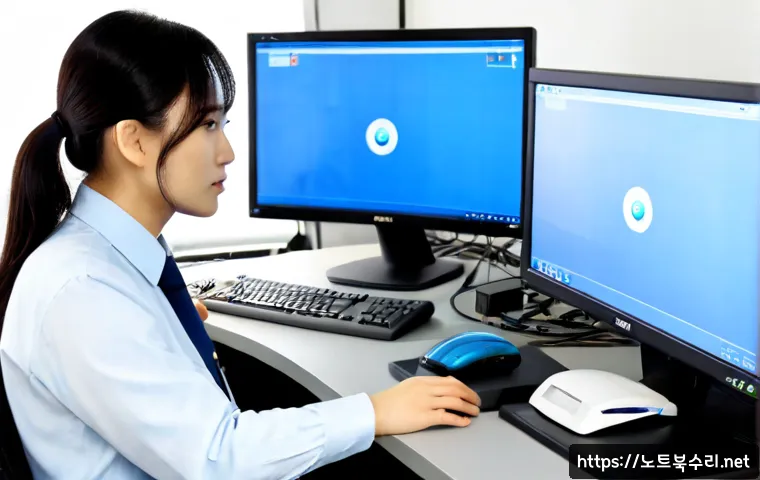 포승읍 DRIVER_POWER_STATE_FAILURE - Photorealistic IT support workstation in a modern logistics office near a Korean coastal industrial ...