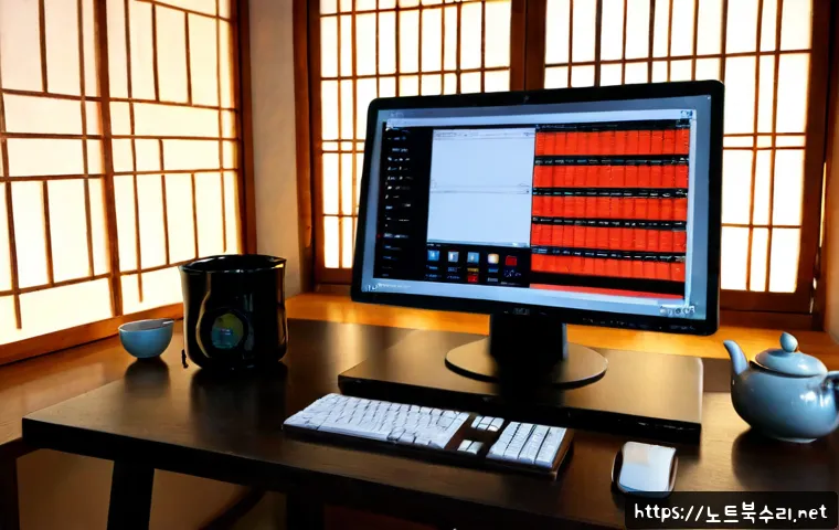 익선동 STATUS_INSUFFICIENT_RESOURCES - Photorealistic remote-support workstation inside a renovated hanok-inspired studio, desktop monitor ...