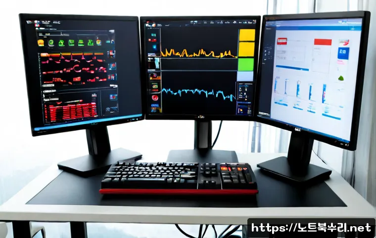 화전동 STATUS_CONTROL_C_EXIT - Photorealistic IT support workstation in a compact Hwajeon-dong engineering office, dual monitors sh...