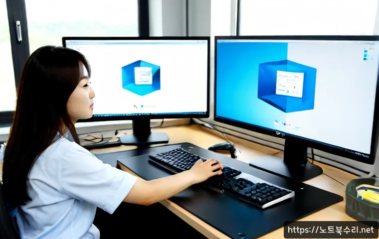 장호원 출장방문윈도우 windows 설치 - Photorealistic on-site computer support scene in a compact Janghowon workshop office, technician con...