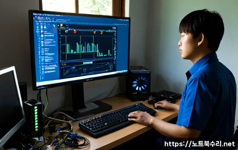 보개면 STATUS_KERNEL_BOOT_FAILURE - Photorealistic IT support workstation in a quiet rural Korean office near low wooded hills, desktop ...