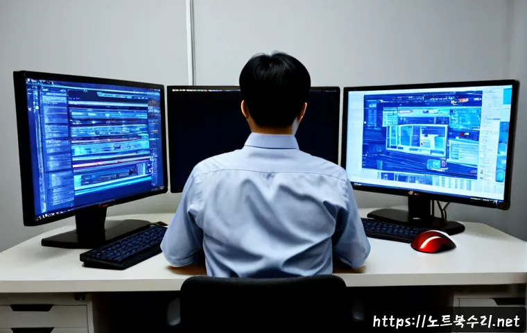 주안동 STATUS_INVALID_OBJECT - Photorealistic IT support workstation in a compact Juandong office, dual monitors showing a clean ab...