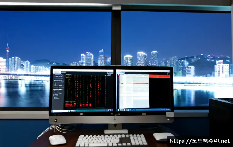 광명시 STATUS_IMAGE_CHECKSUM_MISMATCH - Photorealistic IT support workstation in Gwangmyeong, dual monitors showing a generic file verificat...