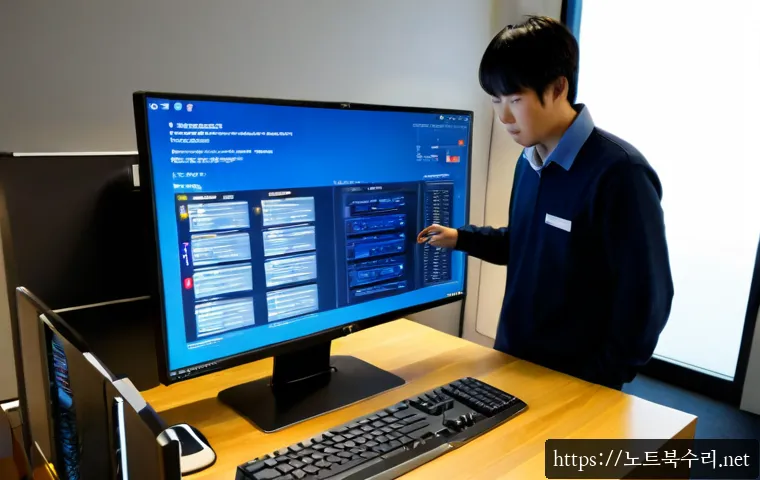 순화동 IO1_INITIALIZATION_FAILED - Photorealistic IT support workstation in a polished central Seoul office, ultrawide monitor showing ...